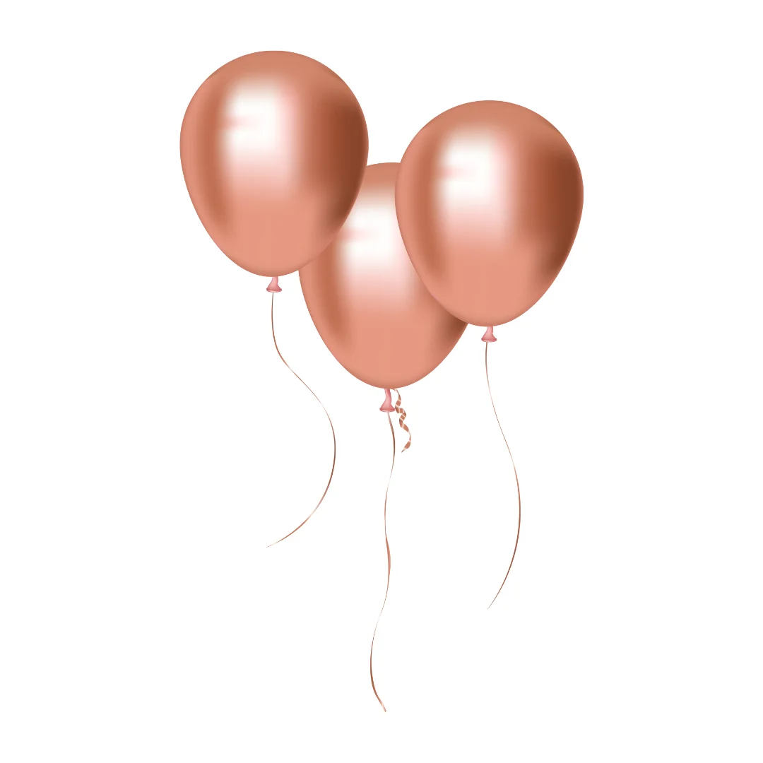Three rose gold helium balloons from Avon Cake