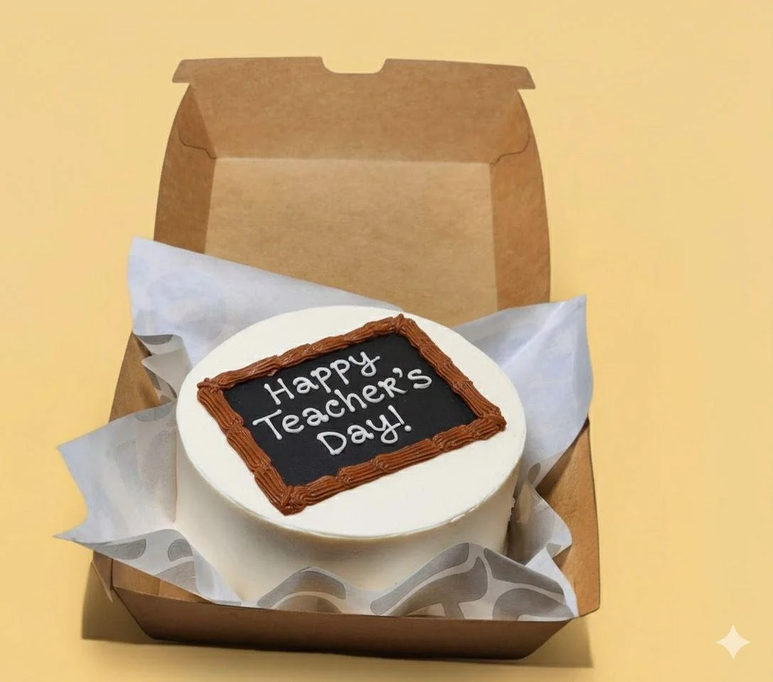 Lunch box cake designed as a chalkboard with Happy Teacher's Day