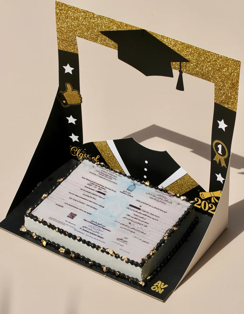 Rectangular Graduation Certificate cake with the graduate's photo