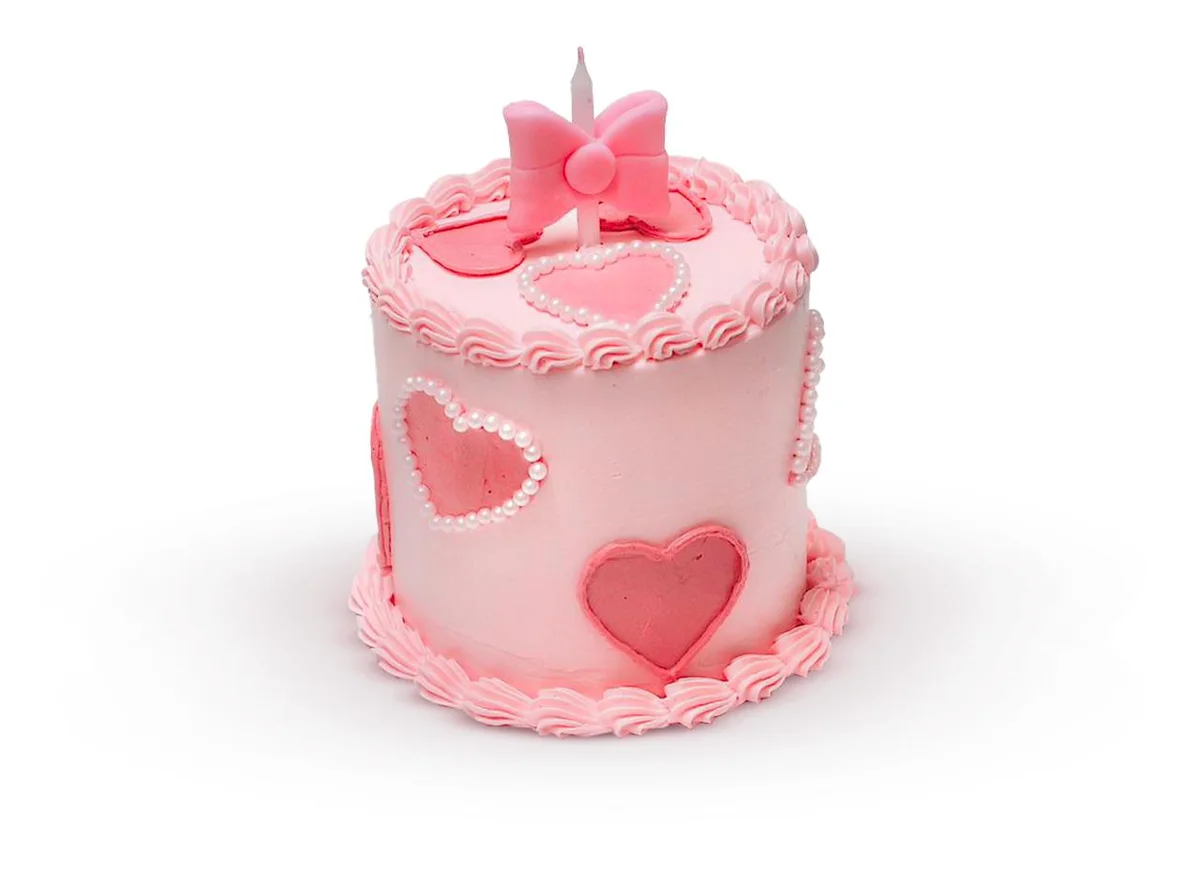 Tall pink hearts cake with pearls by Avon Cake