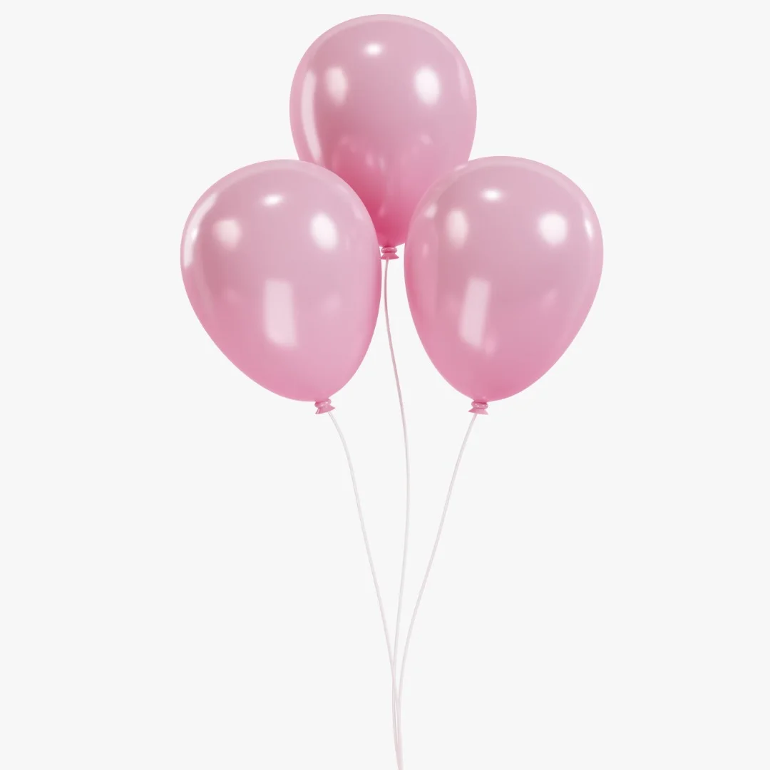 Three pink helium balloons for a girl's first tooth party